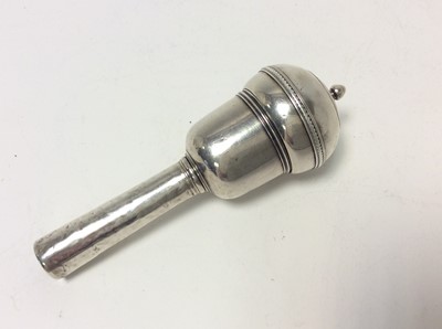 Lot 169 - Rare and unusual Georgian silver combination nutmeg grater and corkscrew in the form of a mace, the screw fit cover with ball finial concealing the grater and screw-off tubular sheath that opens