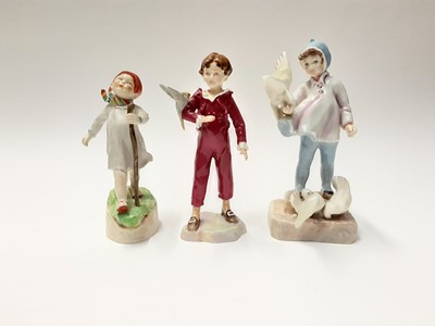 Lot 163 - Three Royal Worcester figures, Fantails 3760, The Parakeet 3087 and Thursday's child has far to go 3260
