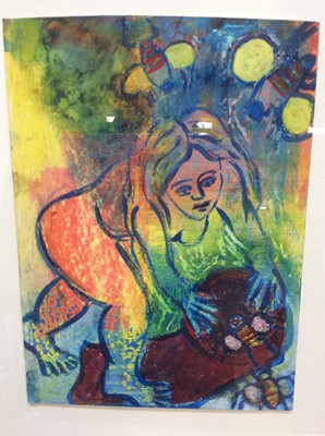 Lot 173 - Pam Booker, contemporary, mixed media- Beekeeper, in glazed frame
