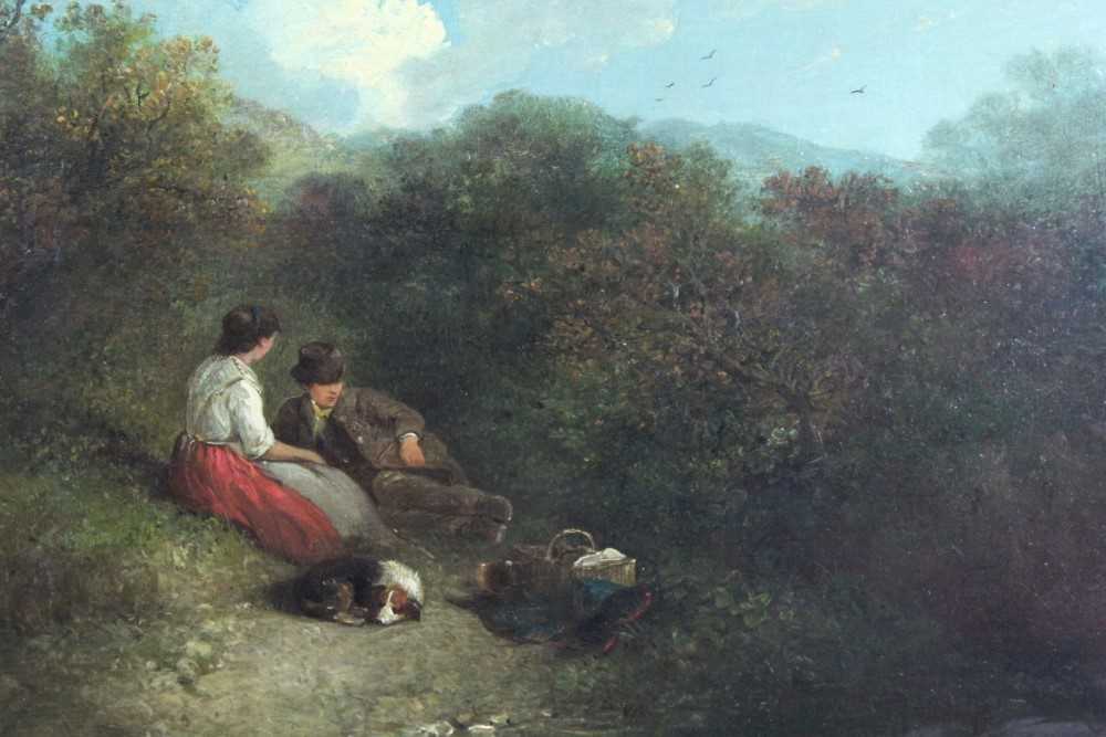 Lot 524 - Edward Robert Smythe (1810-1899) oil on canvas - The Picnic, signed, in gilt frame, 32cm x 47cm 
Provenance: Estate of the Late Jane Sumner