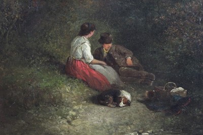 Lot 524 - Edward Robert Smythe (1810-1899) oil on canvas - The Picnic, signed, in gilt frame, 32cm x 47cm 
Provenance: Estate of the Late Jane Sumner