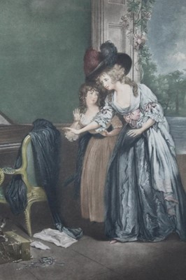 Lot 577 - Three antique mezzotints to include Francis Weatley, 'The Disaster' and two others titled, 'A Visit to the Boarding School', 'Black Monday', each in verre eglomise frame