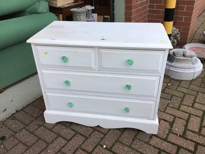Lot 89 - Painted pine chest of two short and two long drawers with shaped glass handles
