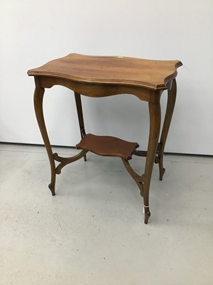 Lot 104 - Shaped top two tier table together with set of hardwood steps