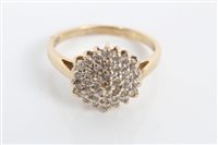 Lot 3352 - Gold (9ct) diamond cluster ring, size N½
