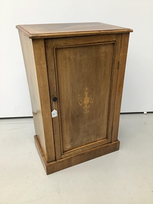 Lot 53 - Edwardian walnut dwarf cabinet, together with a pair of mahogany hanging shelves
