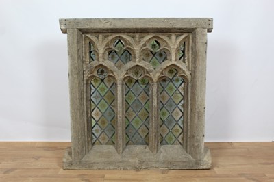 Lot 705 - Rare 19th century or earlier carved oak and stained glass window