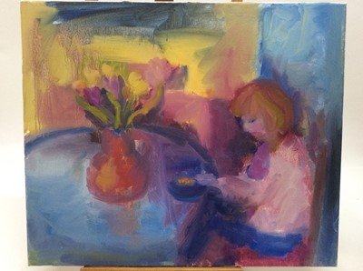 Lot 253 - Annelise Firth (b.1961) oil on canvas - Pink Tulips, signed and dated verso, 50cm x 60cm