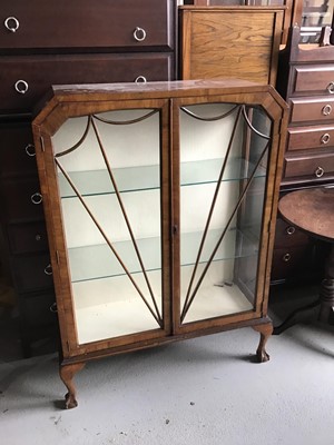 Lot 118 - Art Deco walnut veneered display cabinet with glass shelves enclosed by two glazed doors 87cm wide x 124cm high x 31cm deep