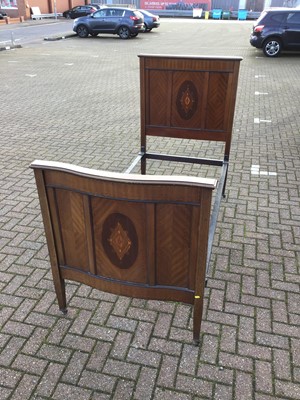 Lot 143 - Edwardian inlaid mahogany single bedstead with inlaid panels and original side iron