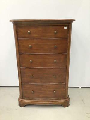 Lot 163 - Willis & Gambier cherrywood finished bowfront chest of five graduated drawers, matching dressing table and bedside chest of drawers together with a similar cherrywood  finished wardrobe