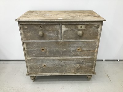 Lot 155 - Antique pine chest of two short over two long drawers on bun feet, 89cm wide x 48cm deep x 88cm high