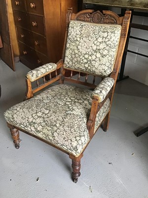 Lot 159 - Pair of Edwardian carved oak his-and-hers chairs with padded backs, arms and seats on turned legs