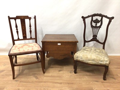 Lot 192 - Two Edwardian nursing chairs, together with an oak box stool and an oak table