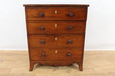 Lot 943 - George III mahogany chest of three drawers converted from a commode, with turned handles, on splayed bracket feet, 64cm wide x 49cm deep x 75cm high
