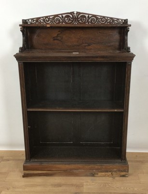 Lot 949 - Regency rosewood open bookcase with raided pierced scroll back, adjustable shelves, on plinth base, 79cm wide x 120cm high x 25cm deep