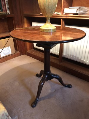 Lot 942 - George III mahogany wine table with circular top on bird cage support, cannon barrel column and tripod base, 68cm diameter x 71cm high