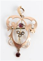 Lot 3355 - Edwardian gold (9ct) garnet and seed pearl...