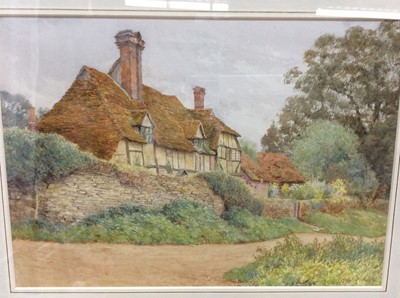 Lot 626 - Manner of Henry Sylvester Stannard, late 19th century watercolour - a timber framed cottage, in glazed gilt frame