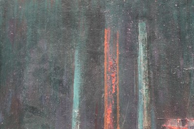 Lot 1086 - Joyce Pallot oil on board, Steel works by night