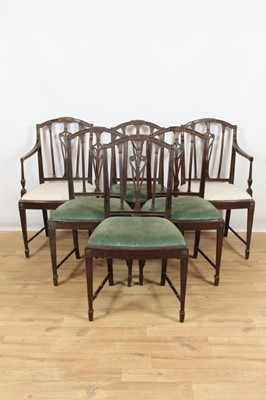 Lot 805 - Set of six Sheraton style mahogany dining chairs