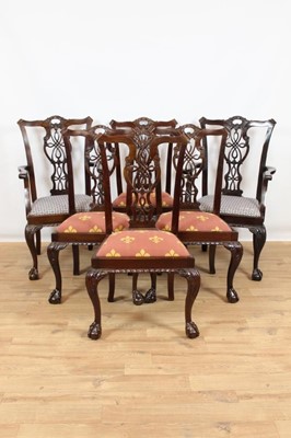 Lot 785 - Set of six Chippendale style mahogany dining chairs to include pair of open armchairs