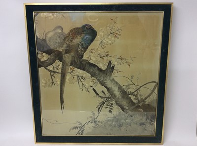 Lot 808 - Late 19th / early 20th century Japanese silk embroidered panel, pheasants