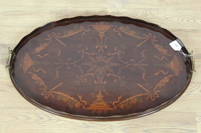 Lot 811 - Edwardian mahogany inlaid oval tray