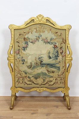 Lot 813 - Victorian fire screen with Aubusson style panel
