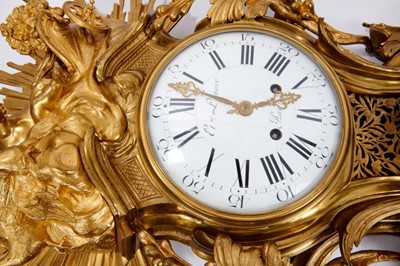 Lot 544 - Fine and monumental 19th century French gilt ormolu wall cartel clock and accompanying barometer by Etienne Lenoir, Paris