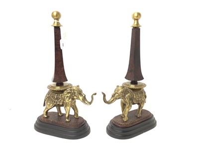 Lot 789 - Pair of Empire style marble and gilt metal obelisk table centrepieces with elephant supports