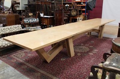 Lot 761 - Fine modern design limed oak refectory dining table on cantilever base, made from a North American Red Oak tree Quercus Rubra from Kew Gardens. By Cartwright Designs, circa 1990