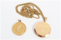 Lot 3358 - Gold (9ct) round locket on plated chain and...