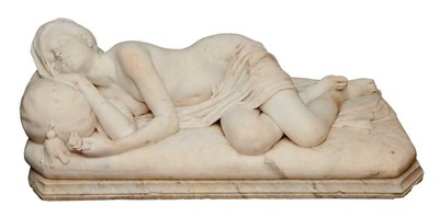 Lot 816 - Giosue Argenti (1819-1901) - Fine 19th Century Italian carved carrera marble sculpture of a sleeping female nude, signed and dated 1869