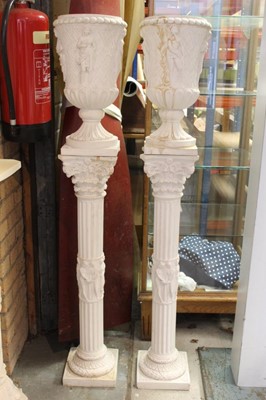 Lot 817 - Pair of reconstituted alabaster classical urns on stands