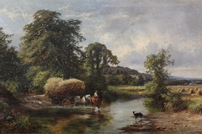Lot 655 - Walter Wallor Caffyn (1845-1898) oil on canvas - 'Harvesting near Norbury, Surrey, Dorking in the Distance'.
