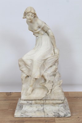 Lot 820 - Late 19th Century Continental carved alabaster sculpture of a seated maiden