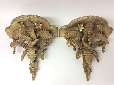 Lot 790 - Pair of Victorian gilt gesso wall brackets with fern ornament