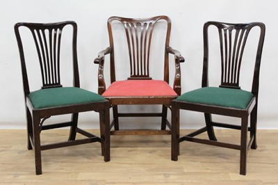 Lot 757 - Georgian style mahogany elbow chair and two ensuite single chairs