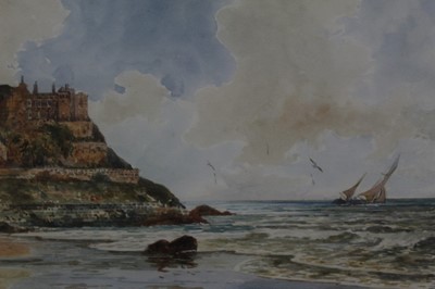 Lot 657 - Thomas Sidney (late 19th / early 20th century), three watercolours - ‘The Orguiel Castle, Jersey’, ‘Lynmouth’ and ‘Kynance’