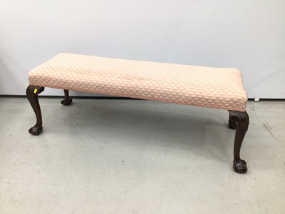 Lot 165 - 1920's Mahogany framed Chippendale Revival long stool, with upholstered top, on cabriole legs with claw and ball feet, 107 x 36 x 40cm