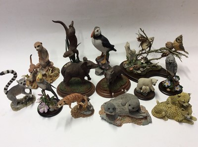 Lot 12 - Thirteen Country Artists models including Otter swimming, Elephent, Meercats, Autumn Gathering, Puffin etc.