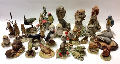 Lot 14 - Collection of Teviotdale models mostly by D Eldman including Owls, Kingfisher, Squirrel etc, plus other models including Aynsley  Scops Owl and Leonardo Meercats
