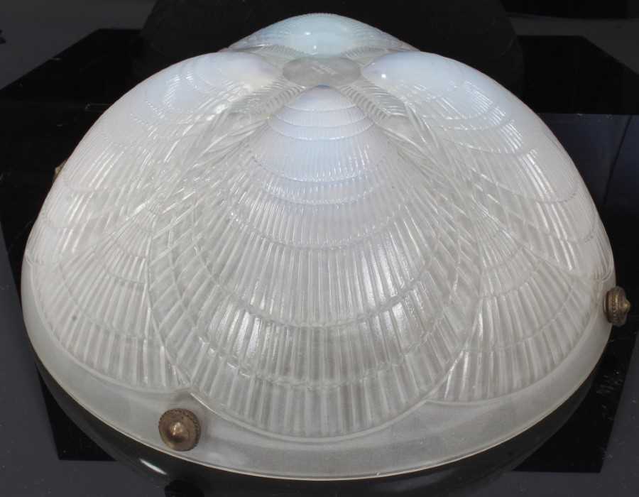 Lot 80 - Lalique 'Coquille' pattern opalescent glass hanging  lamp shade , etched 'R. Lalique, France', 30cm diameter