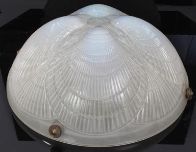 Lot 80 - Lalique 'Coquille' pattern opalescent glass hanging  lamp shade , etched 'R. Lalique, France', 30cm diameter