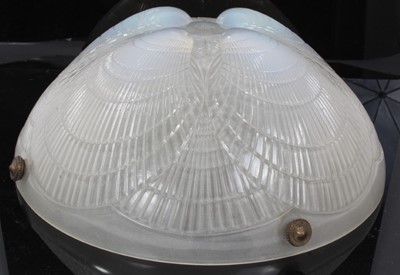 Lot 80 - Lalique 'Coquille' pattern opalescent glass hanging  lamp shade , etched 'R. Lalique, France', 30cm diameter