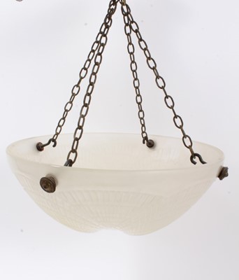 Lot 80 - Lalique 'Coquille' pattern opalescent glass hanging  lamp shade , etched 'R. Lalique, France', 30cm diameter