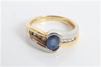 Lot 3360 - Two-colour gold (18ct) sapphire and diamond...