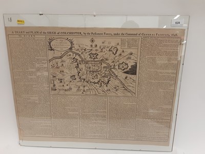 Lot 628 - A Diary and Plan of The Siege of Colchester,1648, printed and sold by W. Keymer, unframed 43.5cm x 59.5cm