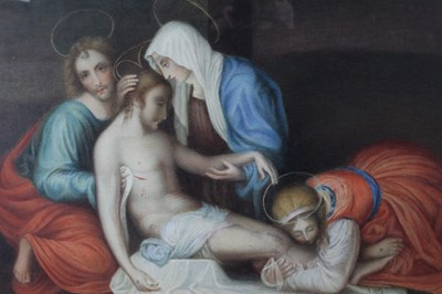 Lot 556 - 19th century school, watercolour Christ taken down